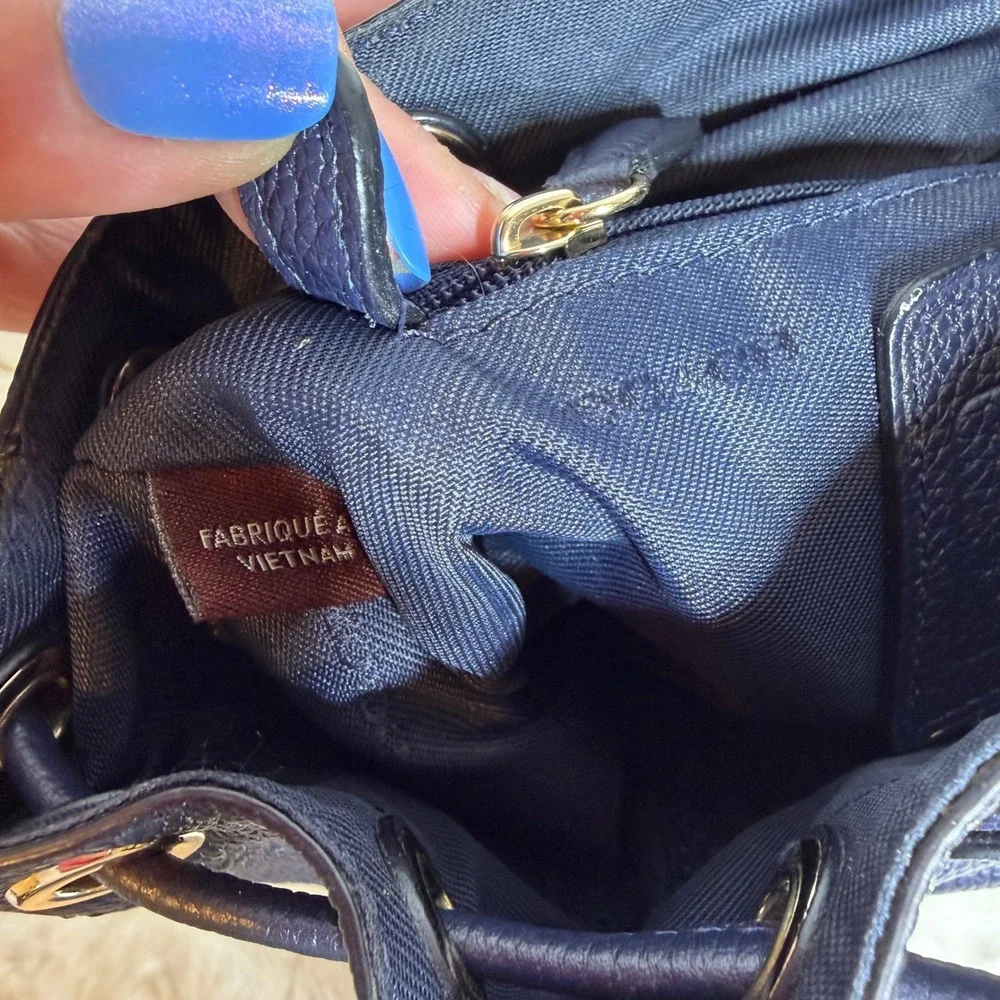 Coach Leather Mini Backpack Navy Blue Double Turnlock Rucksack Gold Hardware